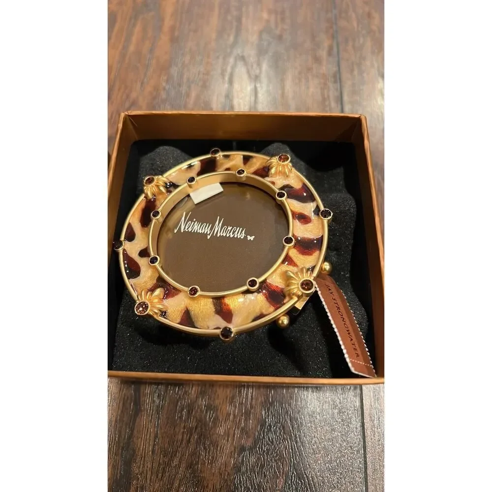Jay Strongwater Round Picture Frame Animal Print Enamel & Stone New In Box ~ 3